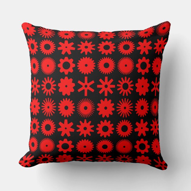 Coussin Cogs - Rouge sur Noir (Recto)