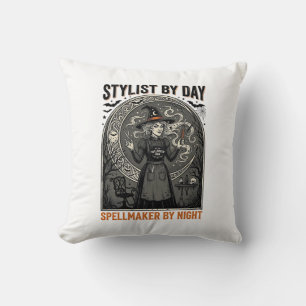 Coussin Coiffeur Halloween Sorcière Salon Vintage Magie De