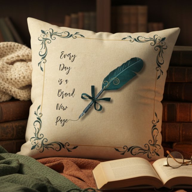Coussin Coin Lecture Décoratif de Style Quill Script Litté (Perfect for anyone who loves libraries, antique books, and the aesthetic of classic literature)
