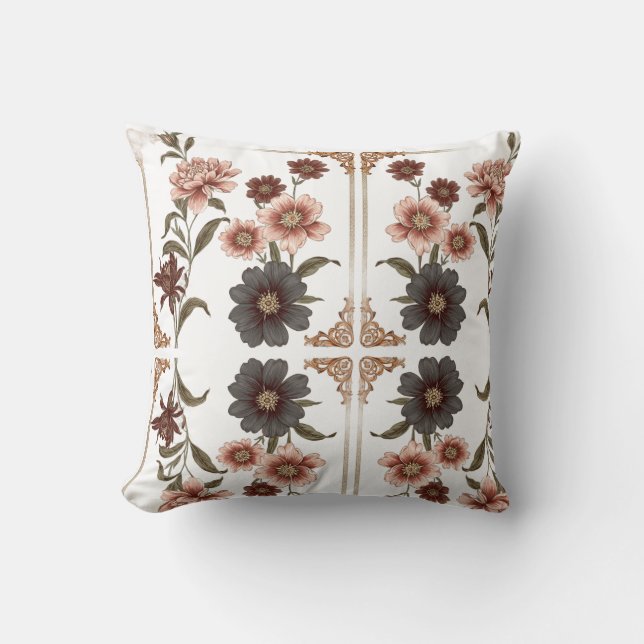 Coussin Cojín Botánico Acuarela – Flores Exóticas y Hojas  (Recto)