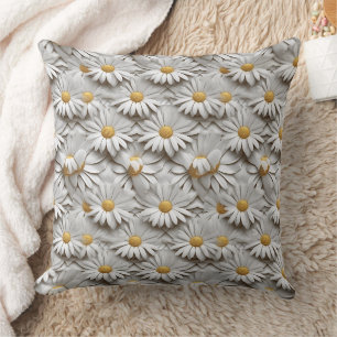 Coussin col cravate à marguerites 3d blanches et jaunes