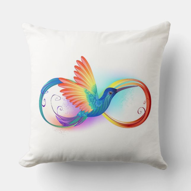 Coussin Colibri arc-en-ciel avec symbole Infinity (Recto)