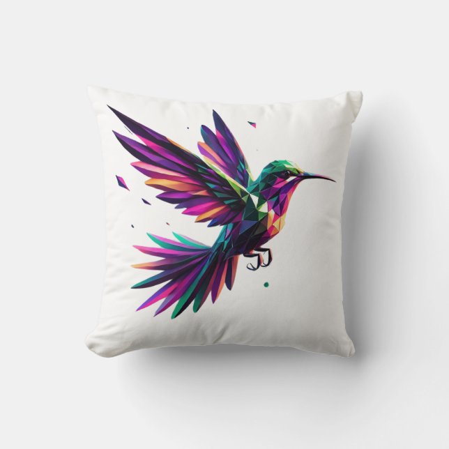 Coussin Colibrí Arcoíris Geométrico – Arte Moderno Vibrant (Recto)