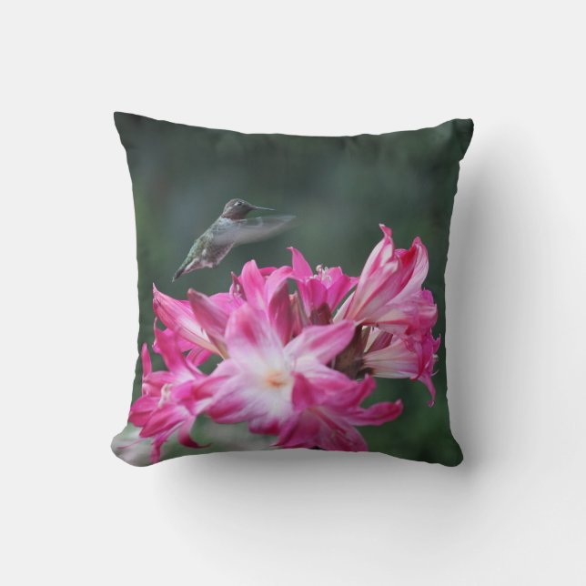 Coussin Colibri avec lis belladone (Recto)
