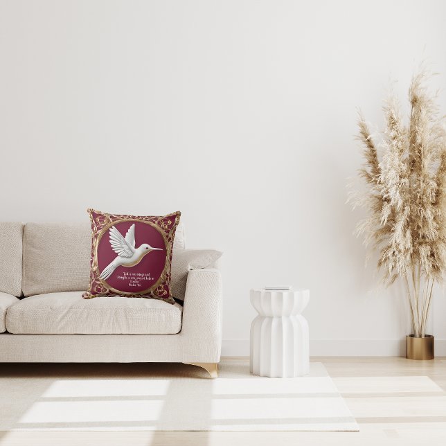 Coussin Colibri blanc sur fond rouge  (Créateur téléchargé)
