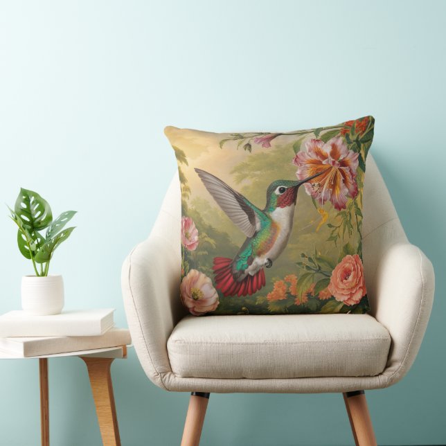Coussin Colibri Coloré Et Fleurs (Chaise)