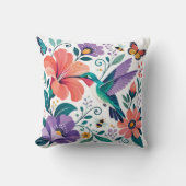 Coussin Colibri dans un jardin fleuri en fleurs (Recto)