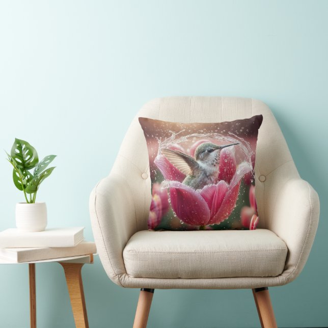 Coussin Colibri éclaboussant dans une tulipe (Chaise)