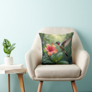 Coussin Colibri en hibiscus