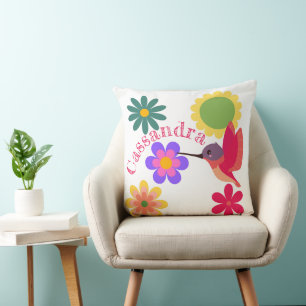 Coussin Colibri et fleurs personnalisés