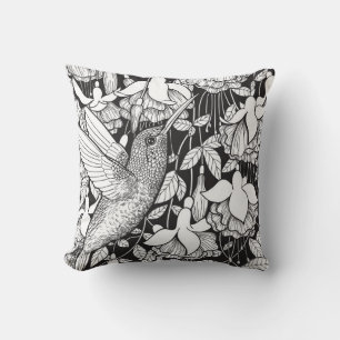 Coussin Colibri et fuchsia