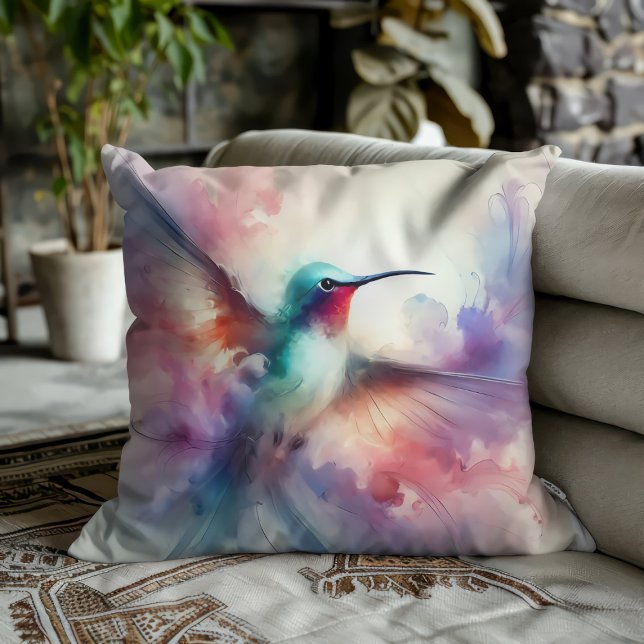 Coussin Colibri gracieux en aquarelle (Créateur téléchargé)