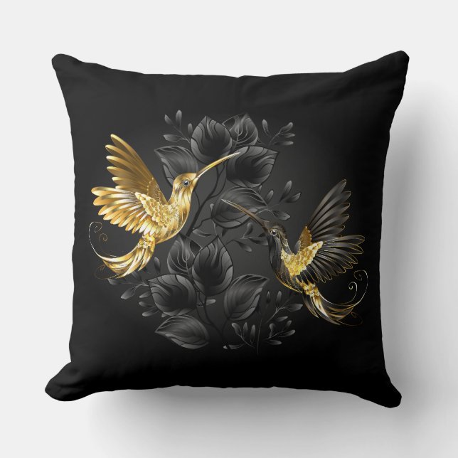 Coussin Colibri noir et or (Recto)