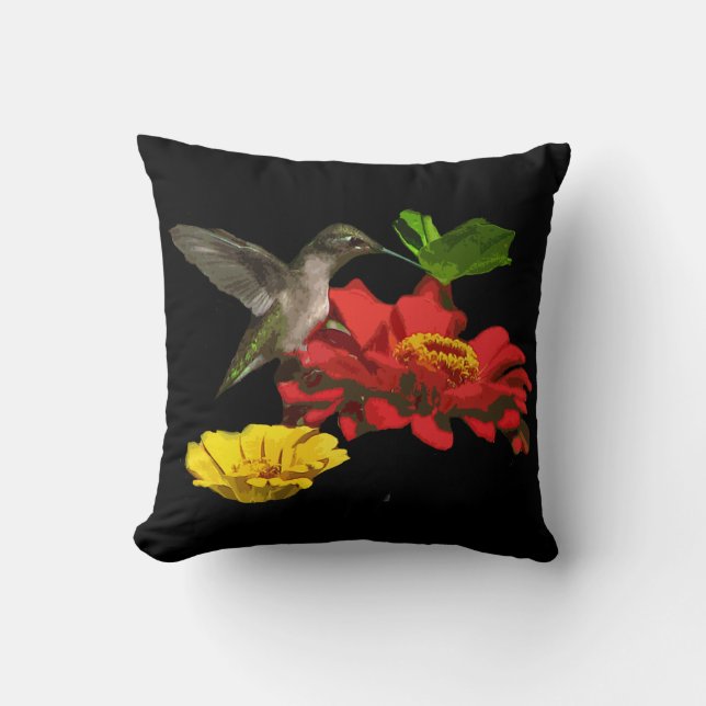 Coussin Colibri sur des Zinnias (Recto)