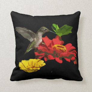 Coussin Colibri sur des Zinnias