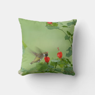 Coussin Colibri sur fleurs, vert