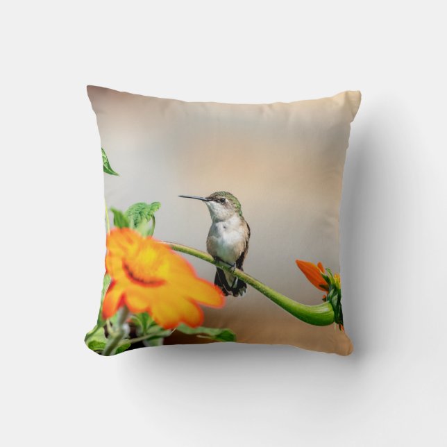 Coussin Colibri sur un plante à fleurs (Recto)