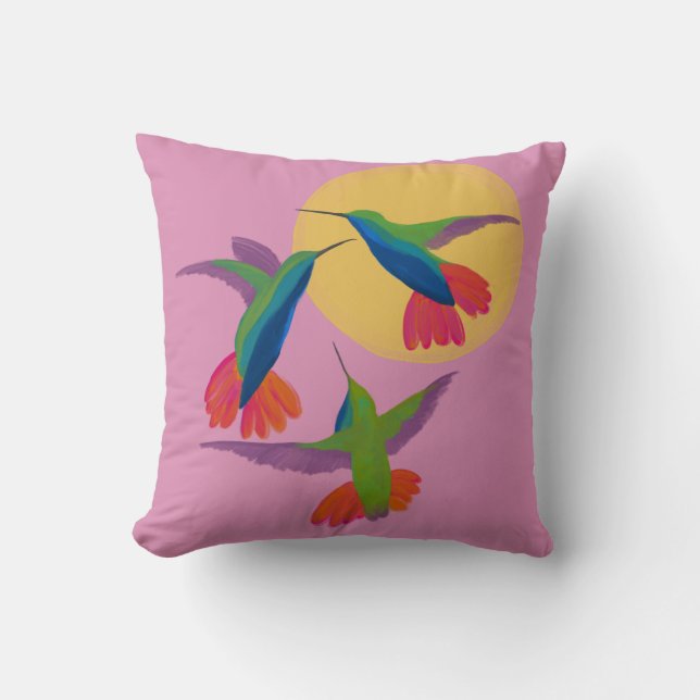 Coussin Colibris - Art Mango Throsé Noir (Recto)