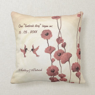Coussin Colibris et Américain peint MoJ d'amour de fleurs