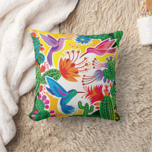 Coussin Colibris et cactus en fleurs