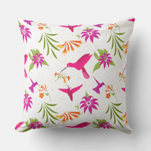 Coussin Colibris et Feuilles tropicaux