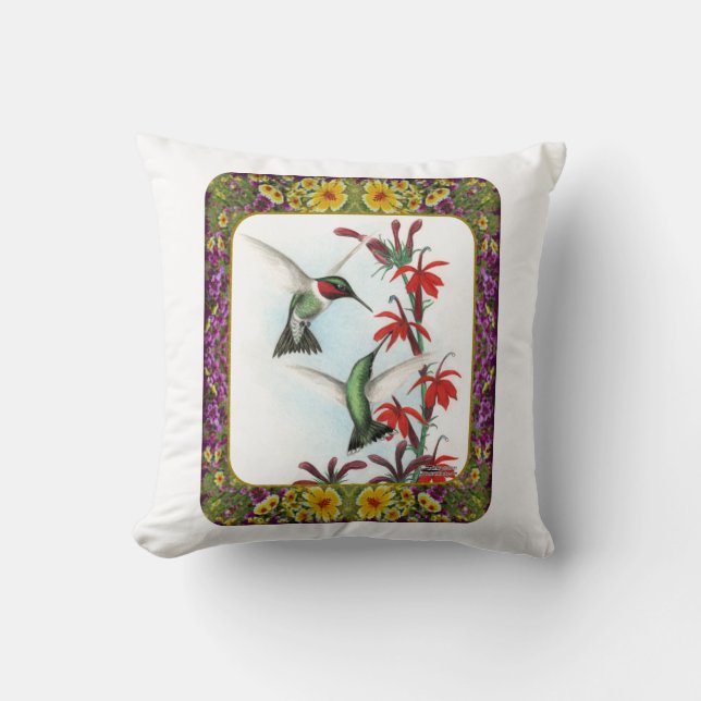 Coussin Colibris et Fleurs #5 (Recto)