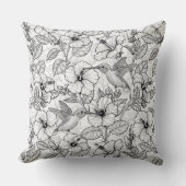 Coussin Colibris et fleurs d'hibiscus b&w (Recto)