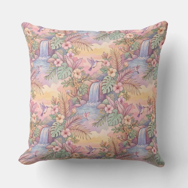 Coussin Colibris Hibiscus Cascade Joie  (Recto)