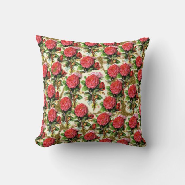 Coussin Collage assez chic de papier peint de rose rouge (Recto)