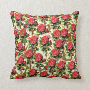 Coussin Collage assez chic de papier peint de rose rouge