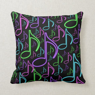 Coussin Collage au néon de note de musique de cool et