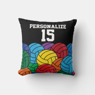 Coussin Collage coloré de volleyball sur le noir - DIYTex