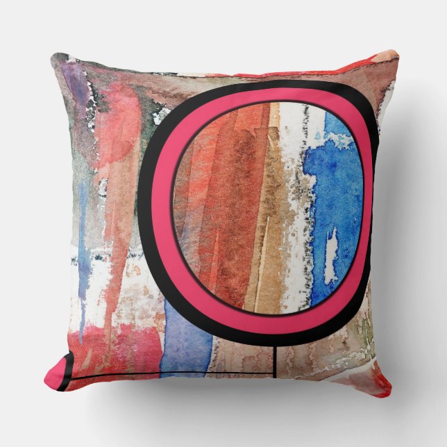 Coussin collage d'art abstrait, médias mélangés et (Recto)