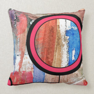 Coussin collage d'art abstrait, médias mélangés et