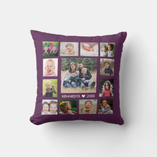 Coussin Collage de 13 photos personnalisées Noms de famill