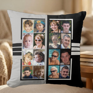 Coussin collage de 16 photos recto verso gris noir
