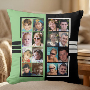 Coussin collage de 16 photos recto verso vert noir