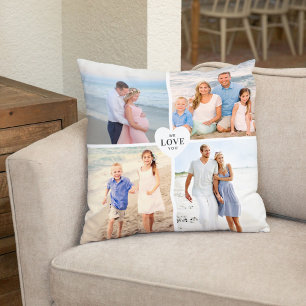 Coussin Collage de 4 photos de cœur personnalisé "Je t'aim