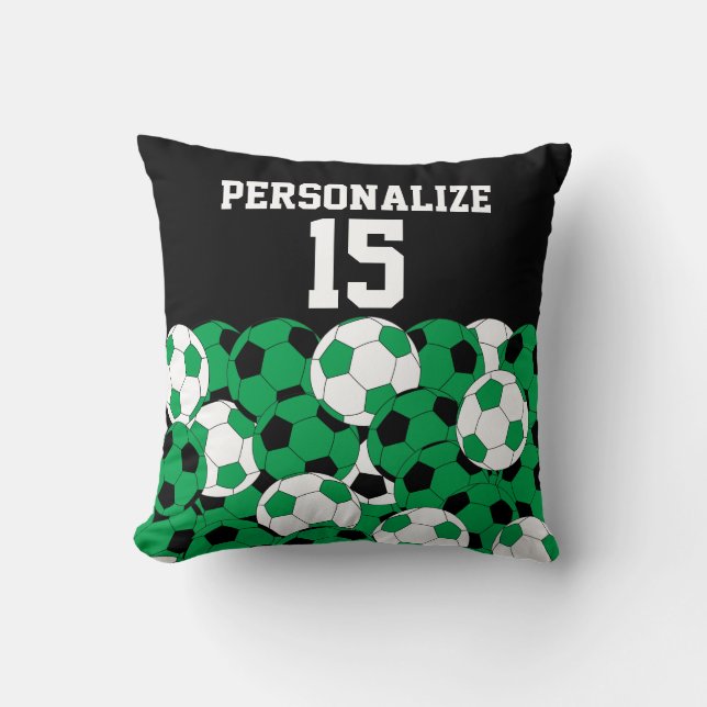 Coussin Collage de balle de soccer vert | Nom et numéro do (Recto)