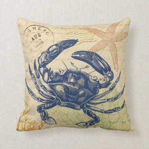 Coussin Collage de crabe bleu de bord de la mer