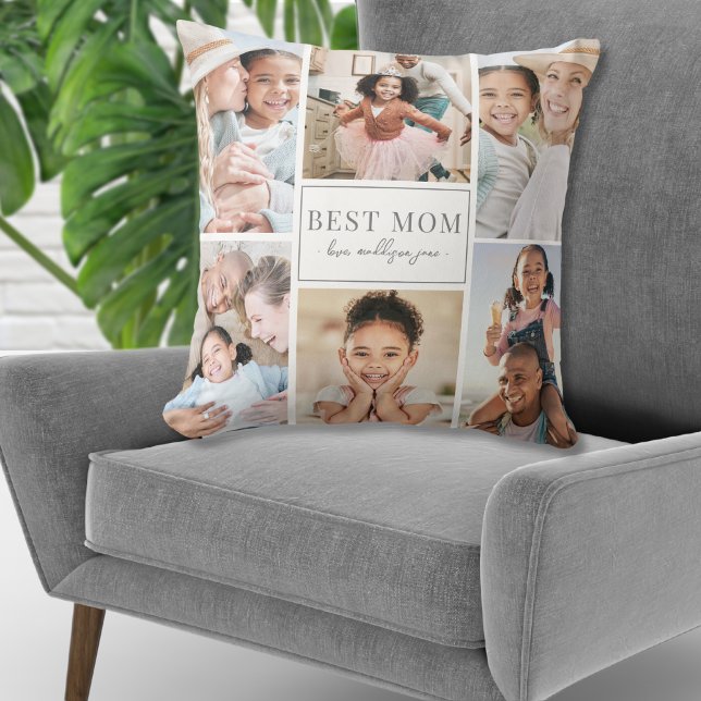 Coussin Collage de famille multi-photo avec monogramme per (Custom Monogram Multi Photo Collage Family Throw Pillow )