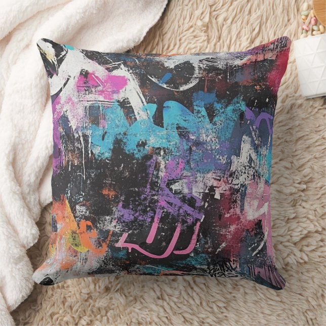 Coussin Collage de graffiti urbain avec des couleurs vives (Couverture)