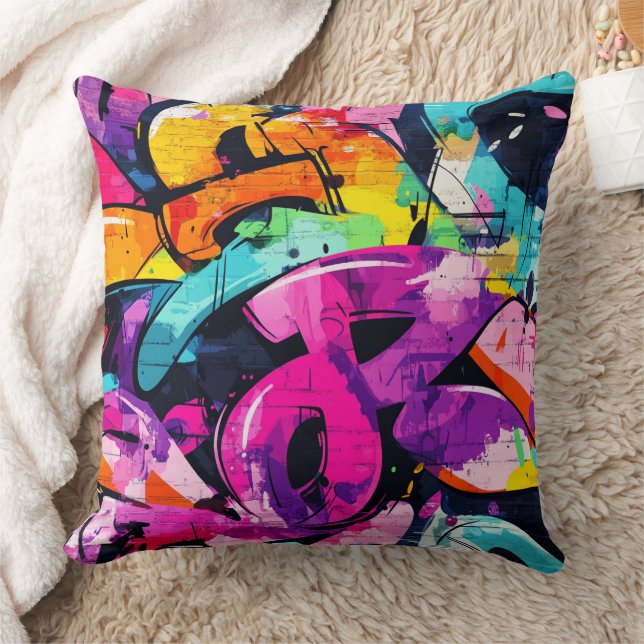 Coussin Collage de graffiti urbain avec des couleurs vives (Couverture)