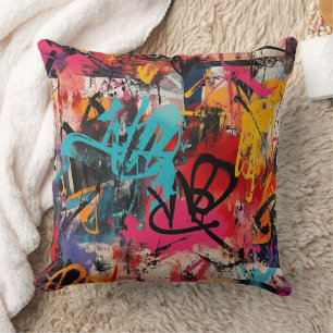 Coussin Collage de graffiti urbain avec des couleurs vives