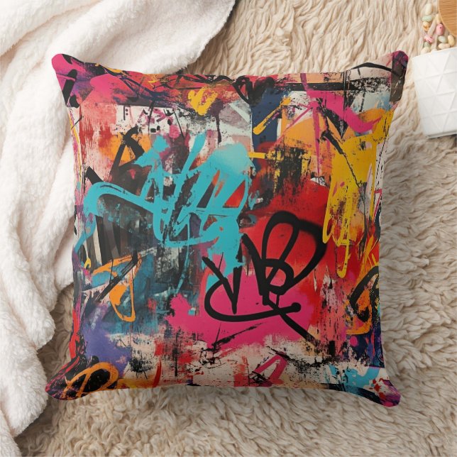 Coussin Collage de graffiti urbain avec des couleurs vives (Couverture)
