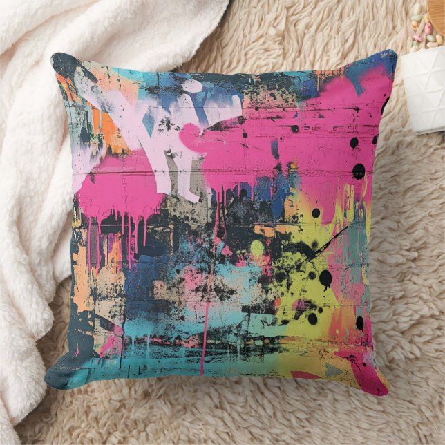 Coussin Collage de graffiti urbain avec des couleurs vives (Couverture)