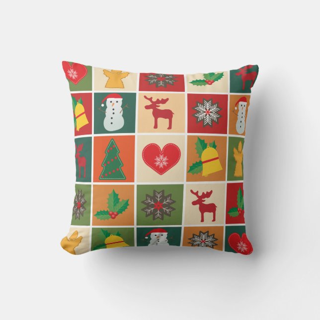 Coussin Collage de Noël coloré (Recto)
