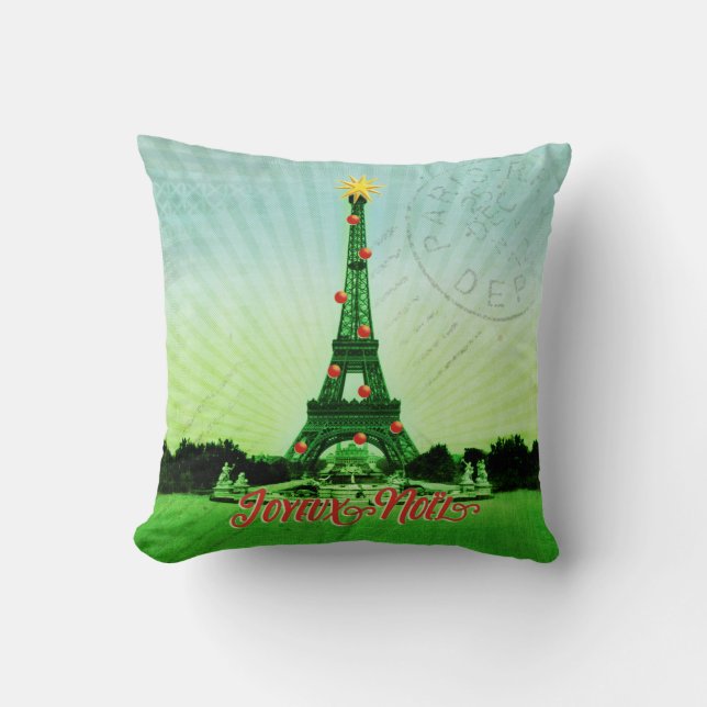 Coussin Collage de Noël Tour Eiffel (Recto)