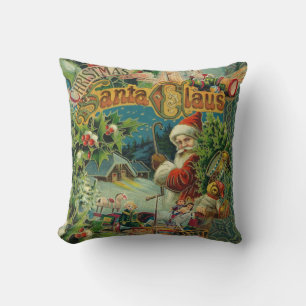 Coussin Collage de Noël victorien du Père Noël Antique