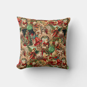 Coussin Collage de Noël victorien vibrant